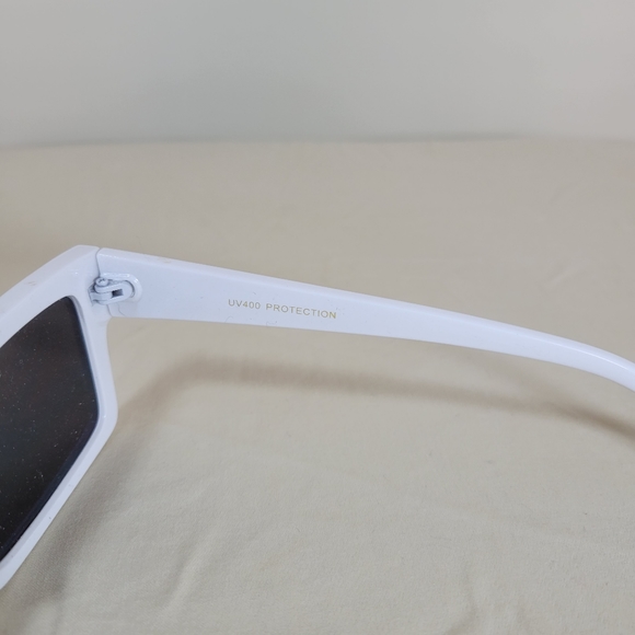 Rare ZeroUV White Retro Modern Square Flat Lens Flat Top Sunglasses C732 - Picture 7 of 8